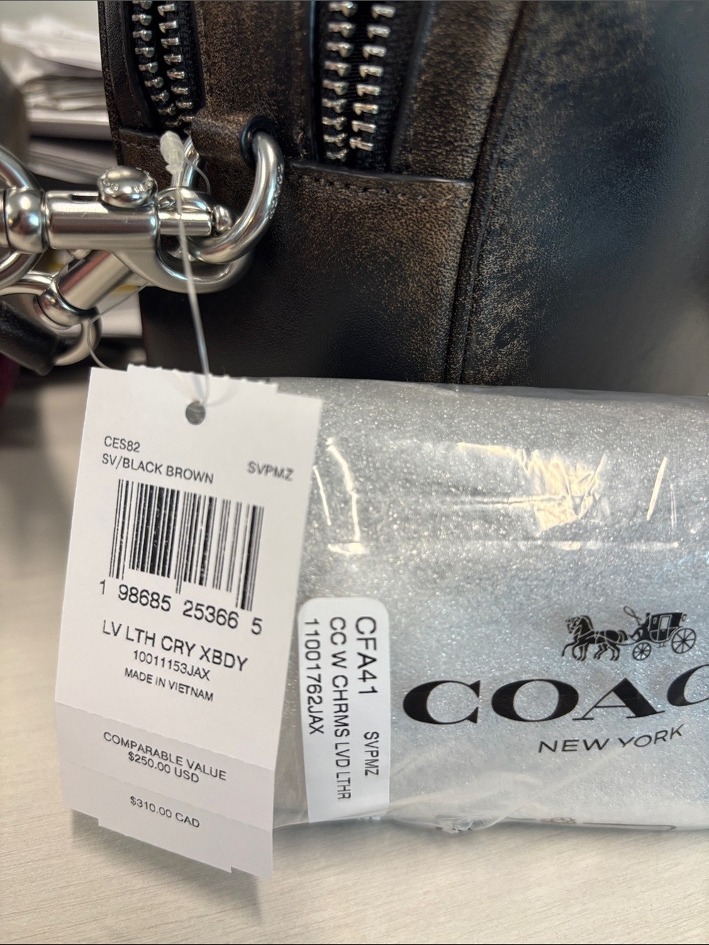COACH SET Loved Leather Carey Crossbody Bag & Matching Card Case w/Charms Wallet - Picture 15 of 16
